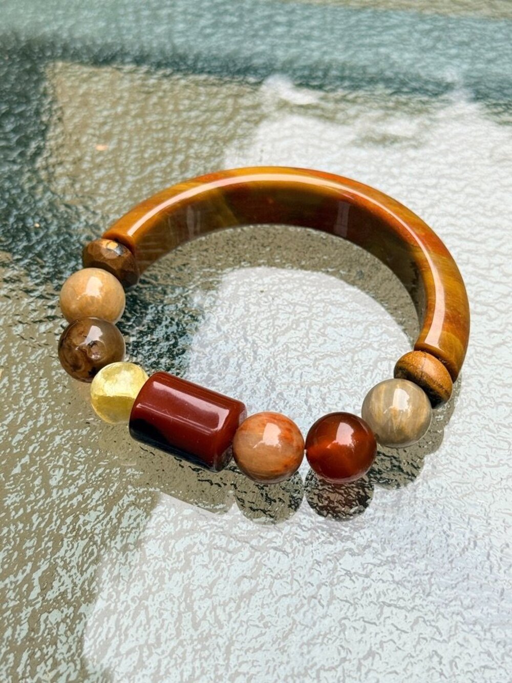 Autumn Fire Ocean Jasper Half Bangle Unisex Bracelet